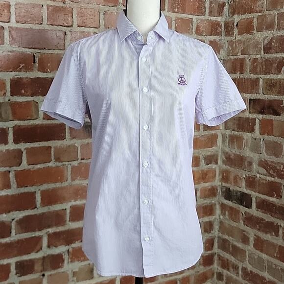 Love Moschino short sleeve mircro striped button up purple shirt S - Picture 1 of 14
